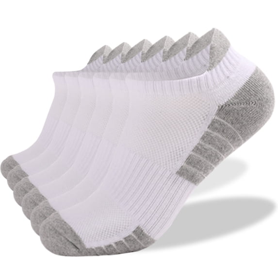 6 Pairs,Men's and Women's Sports VLOOCKLE Running Socks Breathable Low-Cut Sports Socks Thickened Anti-Slip Combed Cotton Socks White