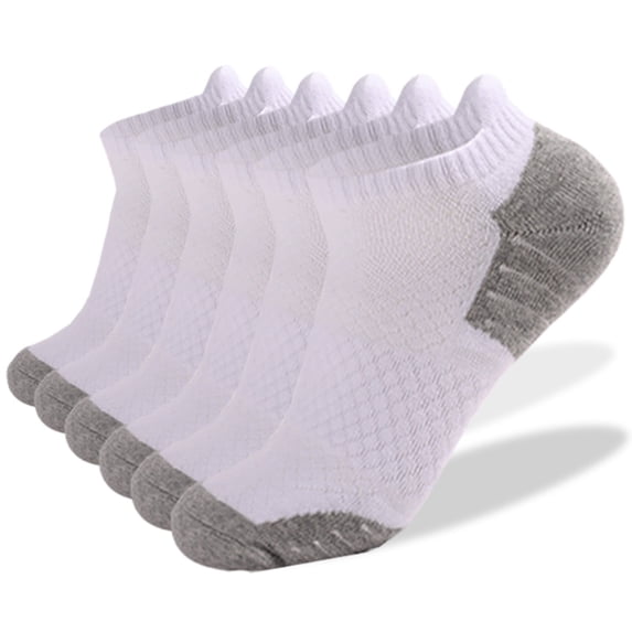 6 Pairs,Men's and Women's Sports VLOOCKLE Running Socks Breathable Low-Cut Sports Socks Thickened Anti-Slip Combed Cotton Socks White