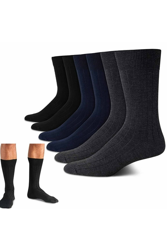 6 Pairs Mens Assorted Classic Dress Socks Ribbed Calf Casual Fashion Crew 10-13