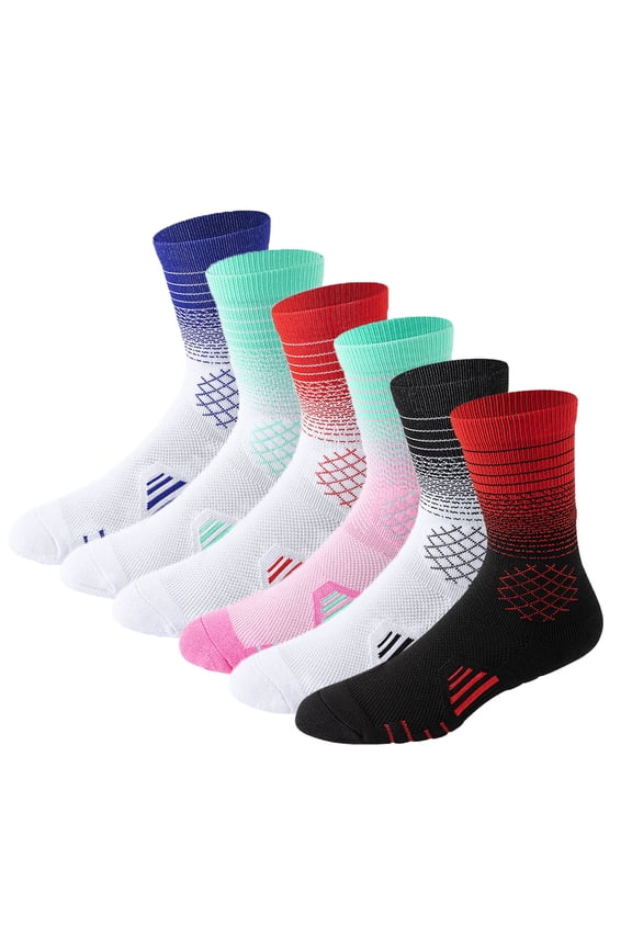 6 Pairs Mens Athletic Socks Performance Cushioned Compression Elite Sports Fitness Training Basketball Crew Sock