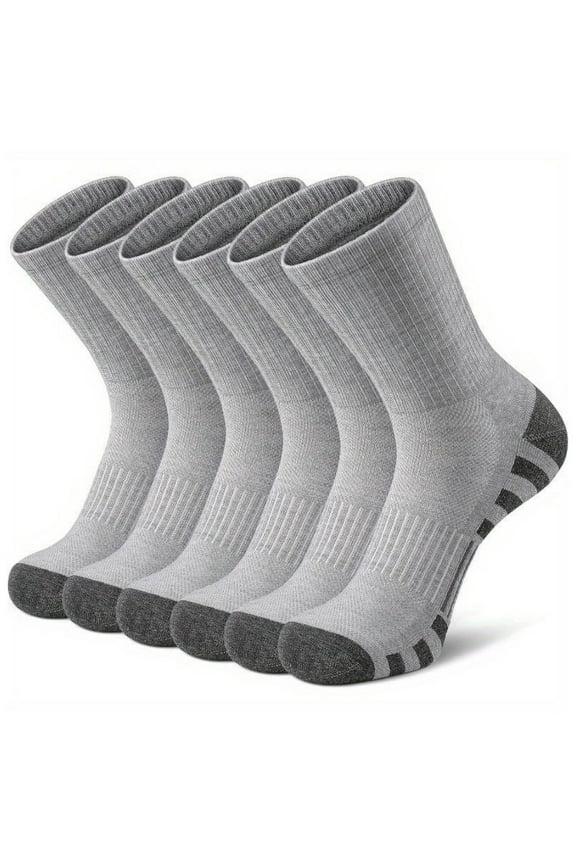 6 Pairs Mens Cushioned Crew Socks, Moisture Wicking Athletic Work Socks