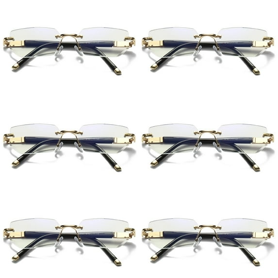 6 Pairs Mens Diamond Shape Rimless Blue Light Blocking Reading Glasses Metal Readers +1.50