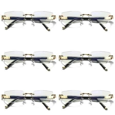 6 Pairs Mens Diamond Shape Rimless Blue Light Blocking Reading Glasses Metal Readers +2.50