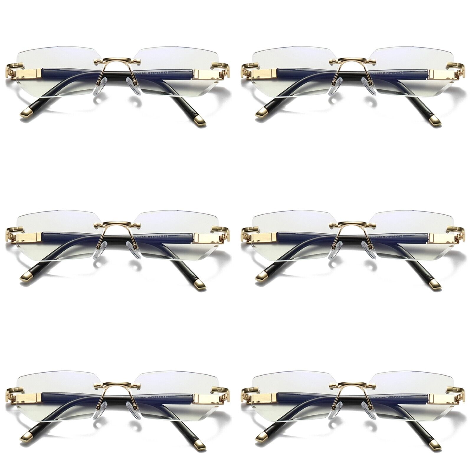 6 Pairs Mens Diamond Shape Rimless Blue Light Blocking Reading Glasses Metal Readers +4.00