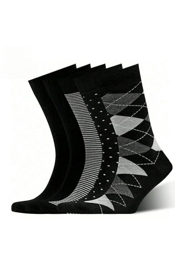 6 Pairs Mens Dress Socks, Breathable, Sweat-Wicking Thermal Crew Socks with Geometric Patterns Bussiness Socks