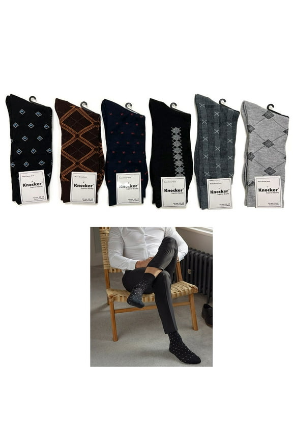 6 Pairs Mens Dress Socks Fashion Classic Lightweight Crew Socks Assorted 10-13