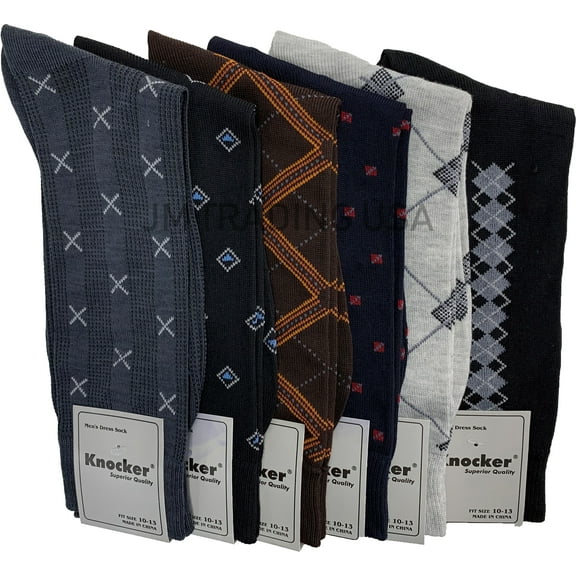 6 Pairs Mens Dress Socks Printed Assorted Styles Casual Work Size 10-13 Crew