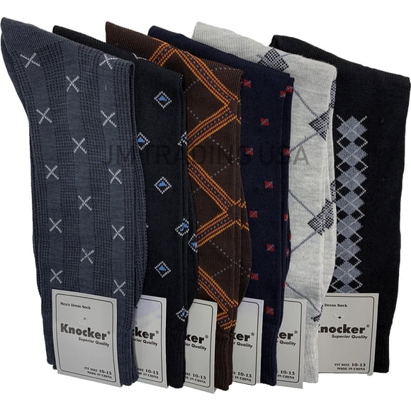 6 Pairs Mens Dress Socks Printed Assorted Styles Casual Work Size 10-13 Crew