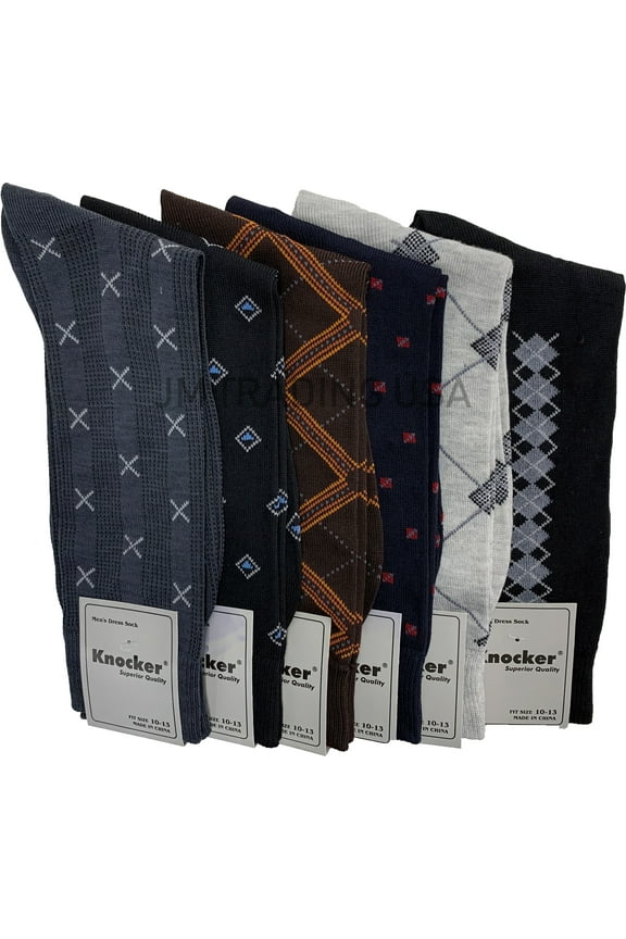 6 Pairs Mens Dress Socks Printed Assorted Styles Casual Work Size 10-13 Crew
