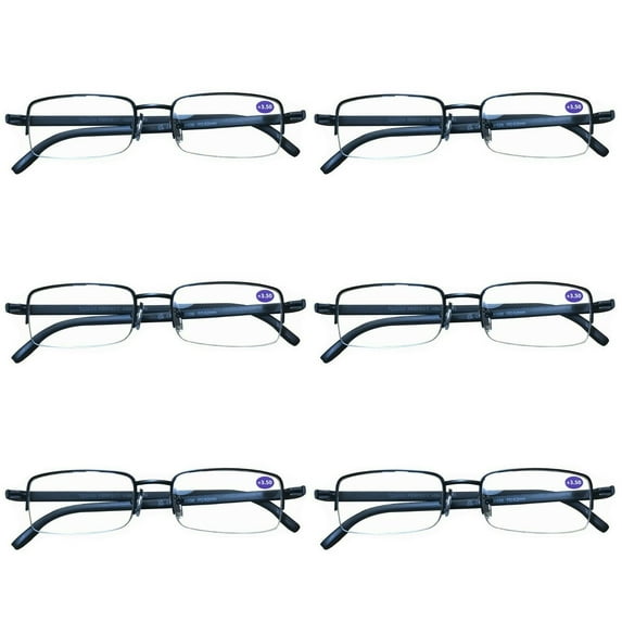 6 Pairs Mens Metal Frame Rectangle Half Frame Reading Glasses Classic Readers +1.00