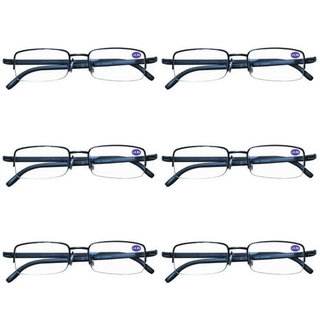 6 Pairs Mens Metal Frame Rectangle Half Frame Reading Glasses Classic Readers +2.25