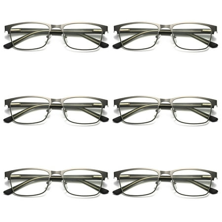6 Pairs Mens Metal Frame Spring Hinge Blue Light Blocking Reading Glasses Readers +1.00