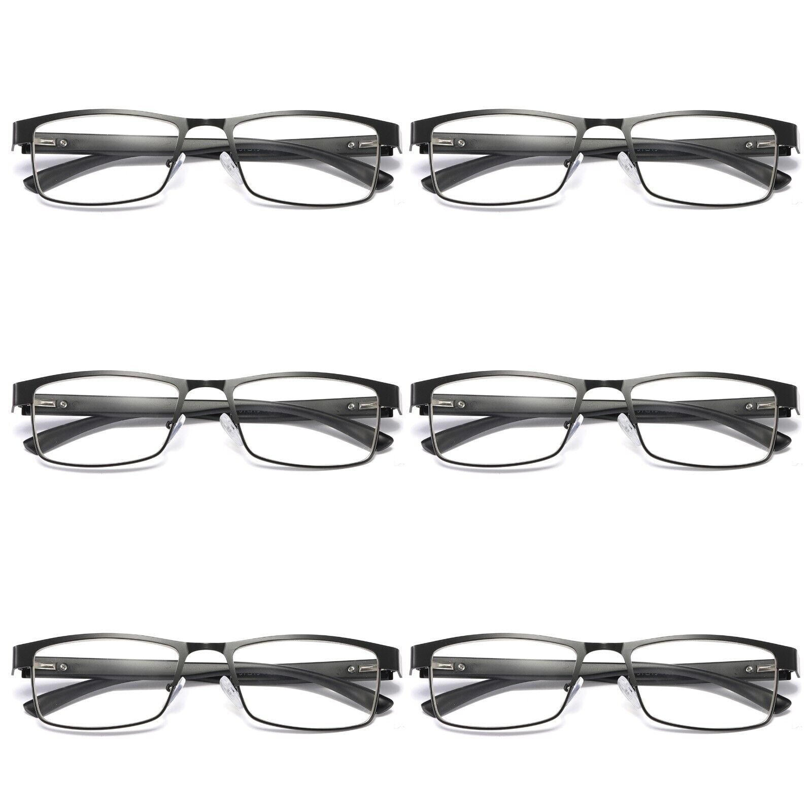 6 Pairs Mens Rectangular Blue Light Blocking Reading Glasses Spring Hinge Readers +1.75