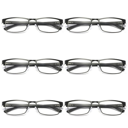 6 Pairs Mens Rectangular Blue Light Blocking Reading Glasses Spring Hinge Readers +2.50