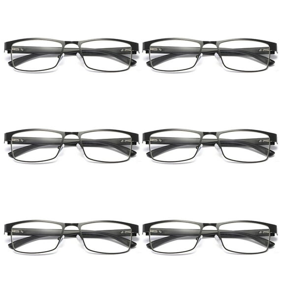 6 Pairs Mens Rectangular Blue Light Blocking Reading Glasses Spring Hinge Readers +3.50
