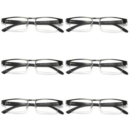 6 Pairs Mens Rectangular Metal Half Frame Reading Glasses Spring Hinge Black Readers +2.75