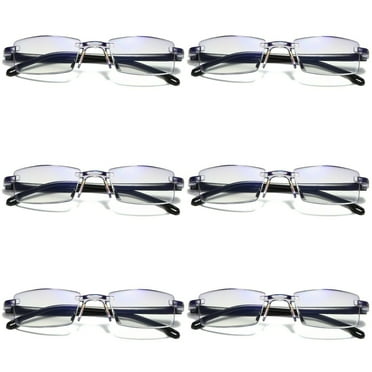 6 Pairs Mens Rectangular Rimless Blue Light Blocking Reading Glasses Unisex Readers +1.00