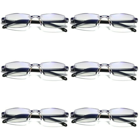 6 Pairs Mens Rectangular Rimless Blue Light Blocking Reading Glasses Unisex Readers +1.00