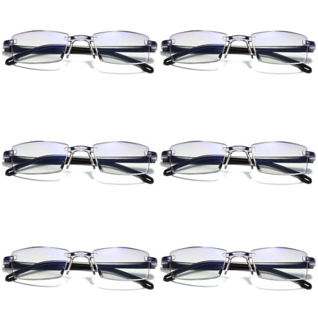 6 Pairs Mens Rectangular Rimless Blue Light Blocking Reading Glasses Unisex Readers +1.50