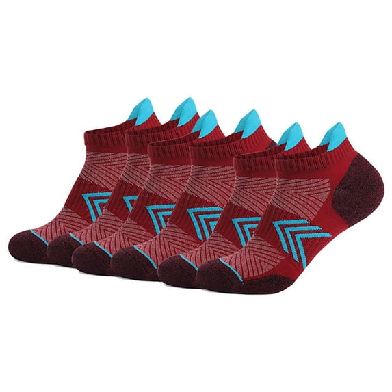 6 Pairs Mens Trainer Socks, Cotton Thick Cushioned Running Socks, Anti-Blister Breathable Ankle Sock, Short Athletic Sports Sock for Men Women Wine XL