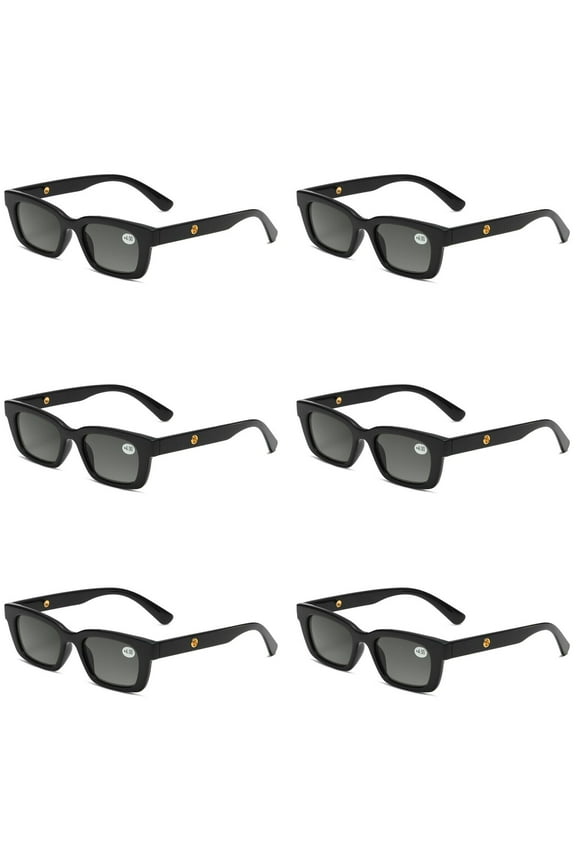 6 Pairs Mens Womens Reading Sunglasses Square Full Tinted Sun Readers +1.00