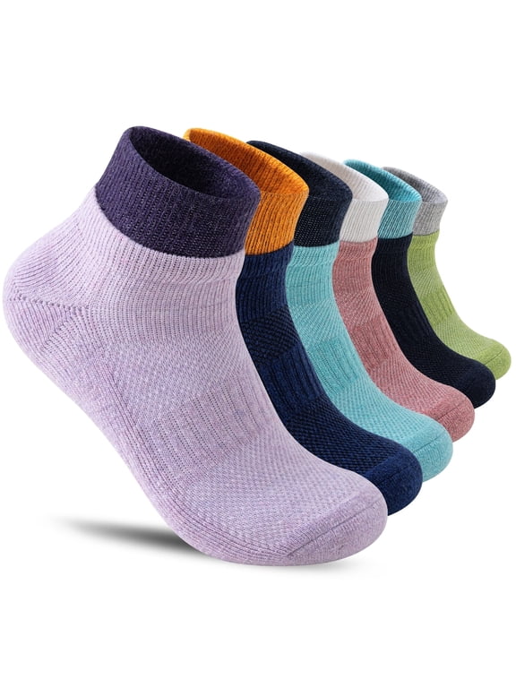 6 Pairs Merino Wool Ankle Hiking Running Socks Compression Thick Cushion Breathable No Show Socks for Men Women