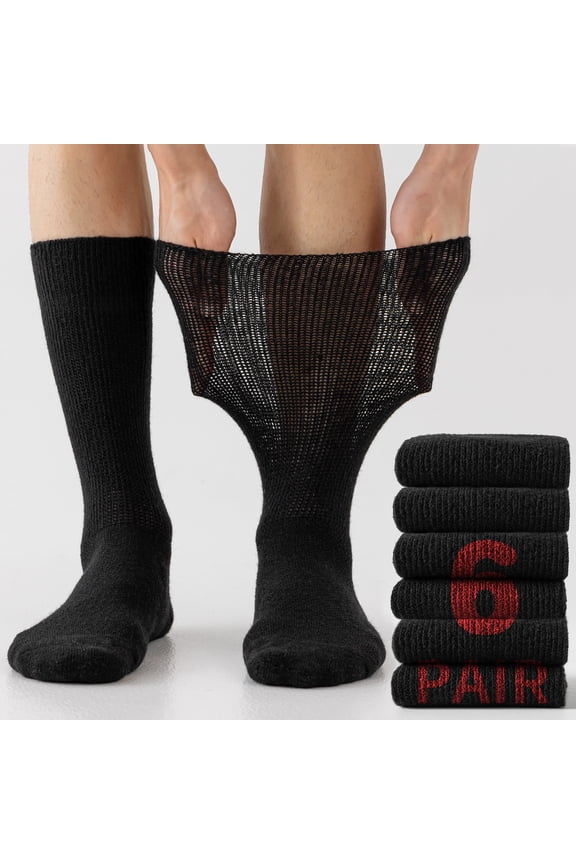 6 Pairs Merino Wool Diabetic Socks for Men Women Thick Warm Loose Fit Non Binding Wide Feet Soft Breathable