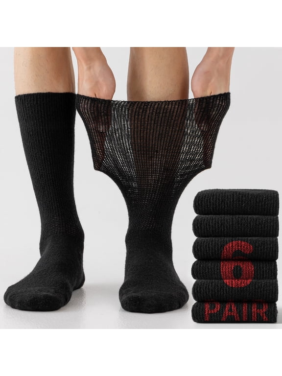6 Pairs Merino Wool Diabetic Socks for Men Women Thick Warm Loose Fit Non Binding Wide Feet Soft Breathable