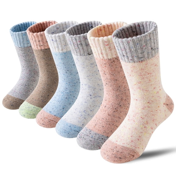 6 Pairs Merino Wool Kids Hiking Socks Toddlers Girls Athletic Thermal Warm Winter Socks