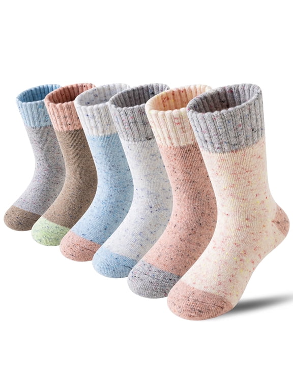 6 Pairs Merino Wool Kids Hiking Socks Toddlers Girls Athletic Thermal Warm Winter Socks