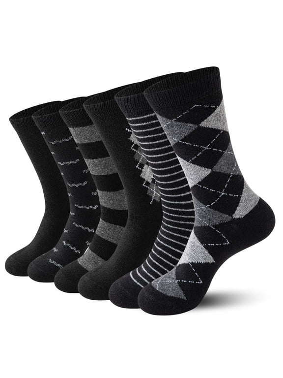 6 Pairs Merino Wool Socks for Men, Mens Black Winter Thermal Wool Dress Crew Hiking Socks