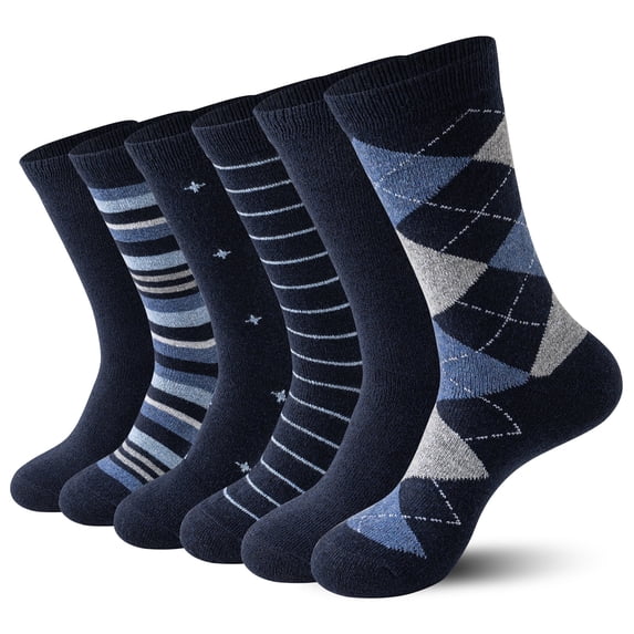 6 Pairs Merino Wool Socks for Men, Mens Black Winter Thermal Wool Dress Crew Hiking Socks