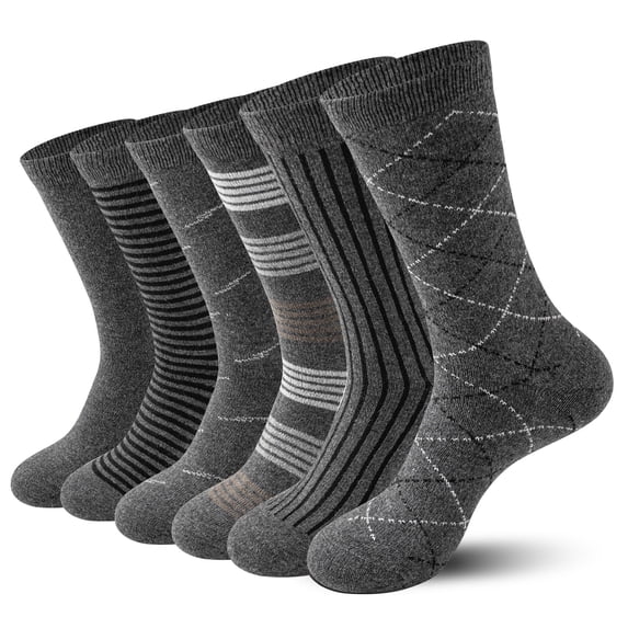 6 Pairs Merino Wool Socks for Men, Mens Black Winter Thermal Wool Dress Crew Hiking Socks