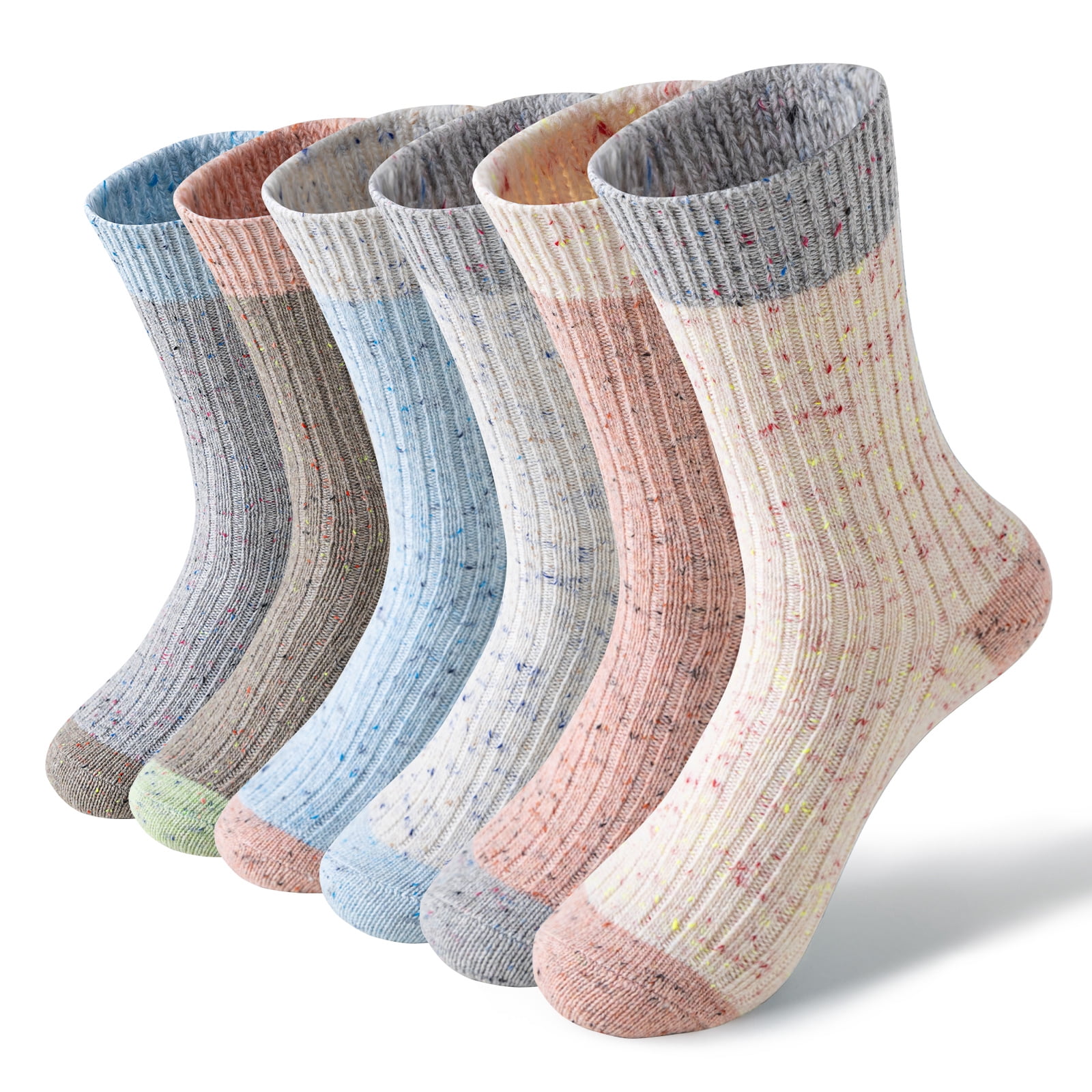6 Pairs Merino Wool Socks for Women Hiking Thermal Warm Winter Thick Boot Cozy Crew Comfy Work Socks for Ladies