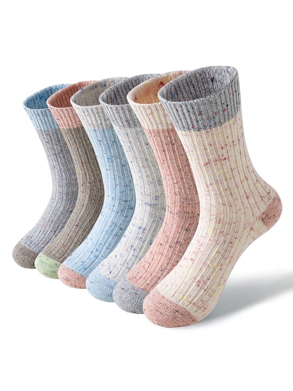 6 Pairs Merino Wool Socks for Women Hiking Thermal Warm Winter Thick Boot Cozy Crew Comfy Work Socks for Ladies