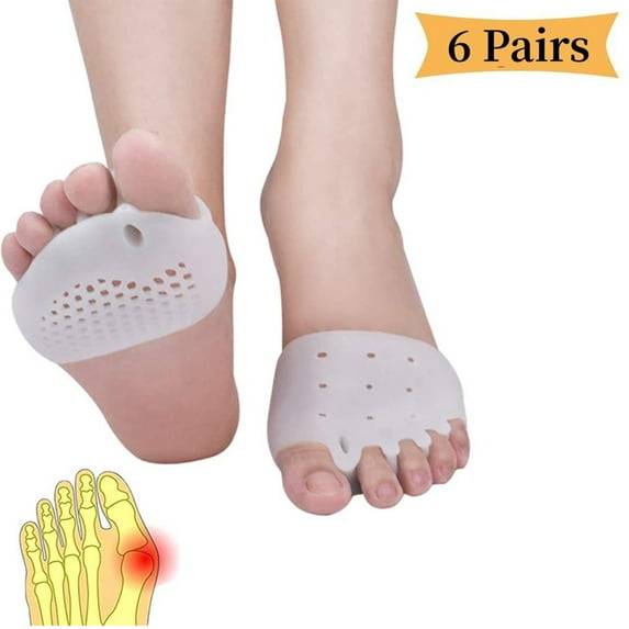 6 Pairs Metatarsal Pads, Toe Separator, Gel Metatarsal Cushion Toe Separators, Forefoot Pads, Toe Spacers, Breathable & Soft Gel, Best for Diabetic Feet, Blisters, Forefoot Pai