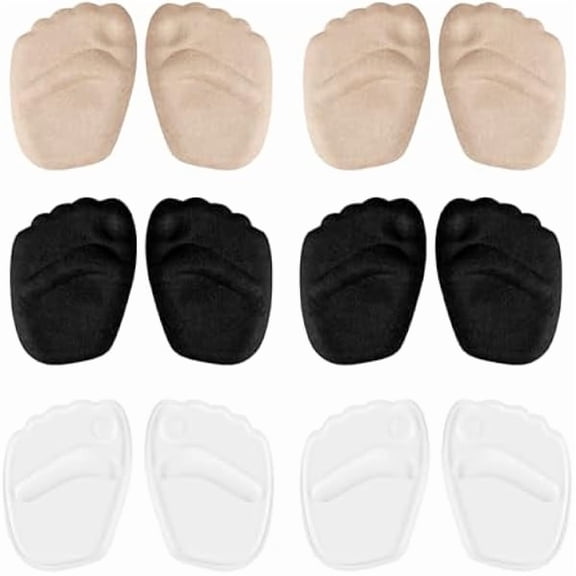 6 Pairs Metatarsal Pads for Women, Forefoot Cushion Inserts for Women Shoes, Non-Sliding Insole Pads for Open Toe Shoes, Ball of Foot Cushions, Shoe Filler, Reduce Foot Slip