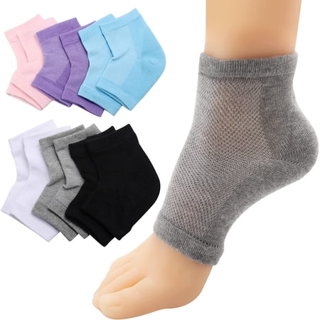 6 Pairs Moisturizing Heel Socks, Gel Toeless Spa Socks for Dry Cracked Feet, Reusable Women Men Open Toe Sock, 6 Colors