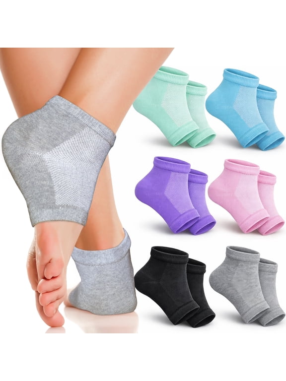 6 Pairs, Moisturizing Socks for Cracked Heel Treatment: Heel Repair, Silicone Toeless, Spa Gel for Dry feet Women, Lotion Moisture Pedicure, Multicolor