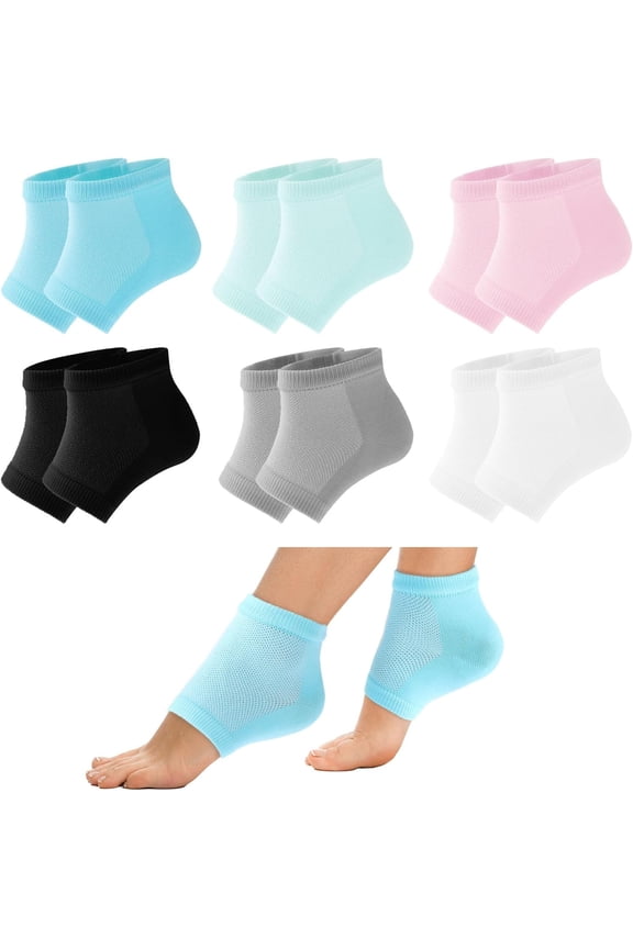 6 Pairs Moisturizing Socks for Dry Cracked Heels Cotton Gel Sleeves, Repair Gel Heel Socks for Repairing Softening Feet Rough Skins Calluses Fits Women Men Feet Soothing Spa Socks (Multicolor)
