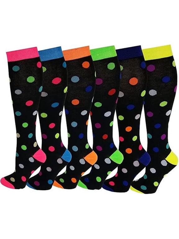 6 Pairs Neon Polka Dot Knee High Socks For Women