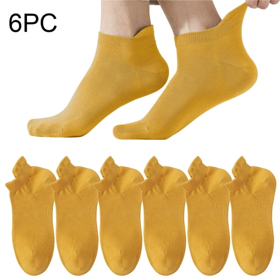 6 Pairs No Show Ankle Socks Unisex Breathable Low Cut Casual Socks for Men Women Yellow Slouchy Socks for Women One Size