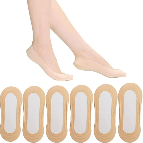 6 Pairs No Show Socks Women Nylon Ultra Low Cut Non-Slip Ice Silk Socks Thin Invisible Socks 5-7/