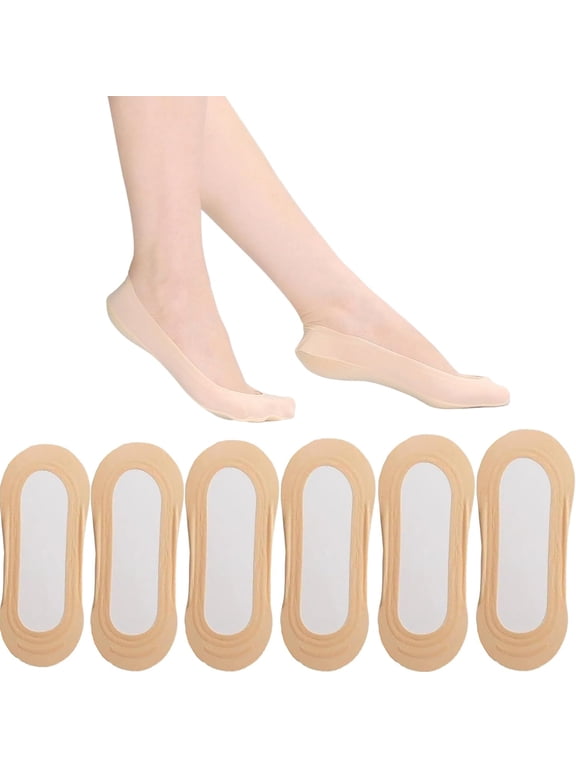 6 Pairs No Show Socks Women Nylon Ultra Low Cut Non-Slip Ice Silk Socks Thin Invisible Socks 5-7/