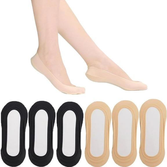 6 Pairs No Show Socks Women Nylon Ultra Low Cut Non-Slip Ice Silk Socks Thin Invisible Socks 5-7/