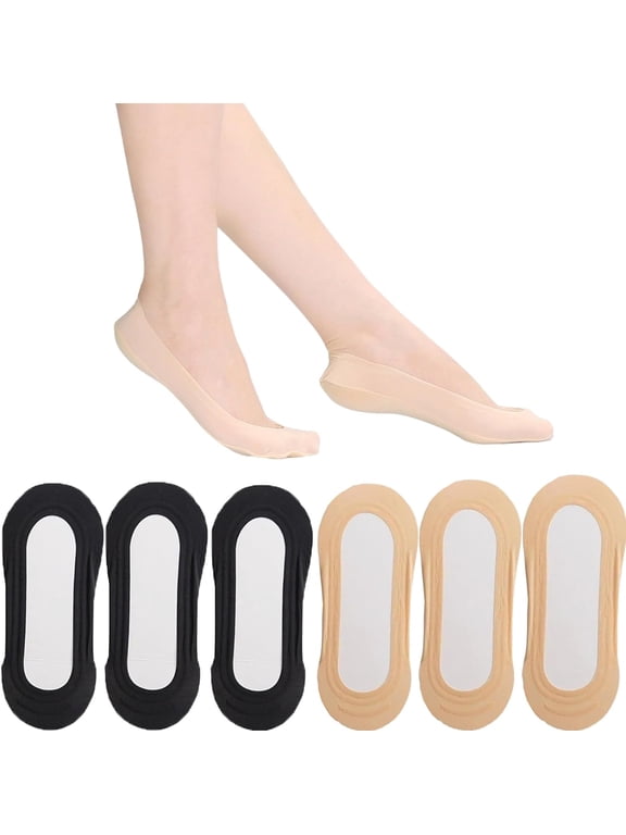 6 Pairs No Show Socks Women Nylon Ultra Low Cut Non-Slip Ice Silk Socks Thin Invisible Socks 5-7/