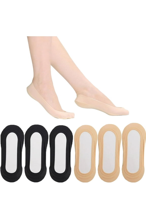 6 Pairs No Show Socks Women Nylon Ultra Low Cut Non-Slip Ice Silk Socks Thin Invisible Socks 5-7/