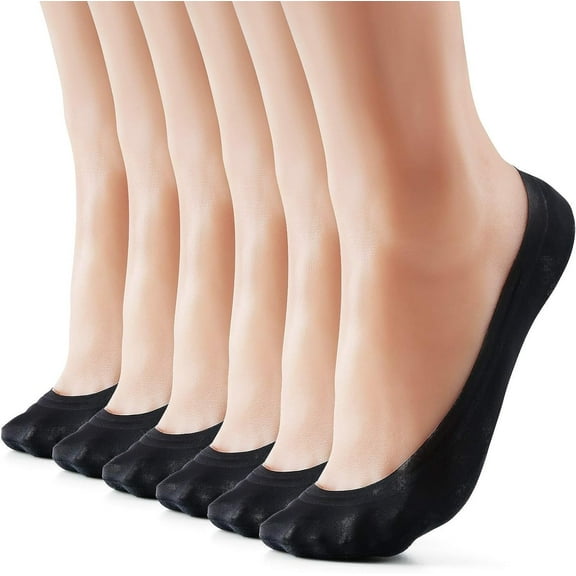6 Pairs No Show Socks Women Nylon Ultra Low Cut Non-Slip Thin Liner Socks Invisible Hidden Socks for Flats