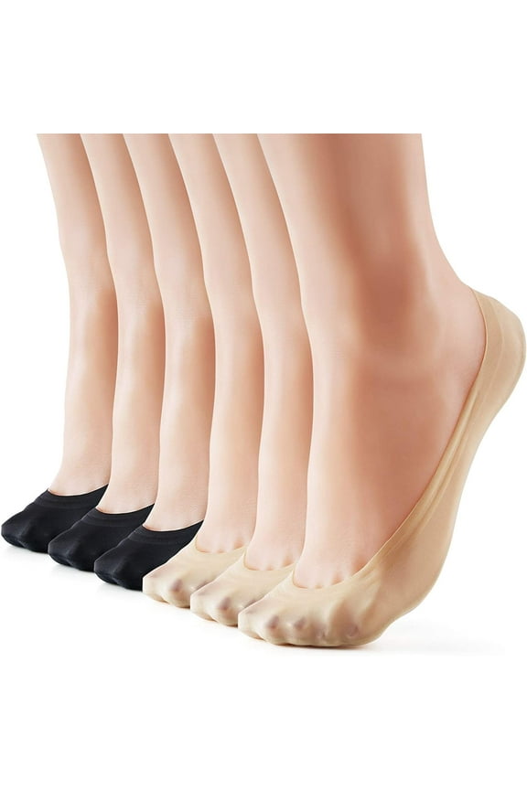 6 Pairs No Show Socks Women Nylon Ultra Low Cut Non-Slip Thin Liner Socks Invisible Hidden Socks for Flats