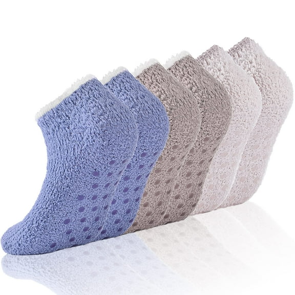 6 Pairs Non Slip Hospital Socks for Women Fluffy Fuzzy Slipper Socks with Grips